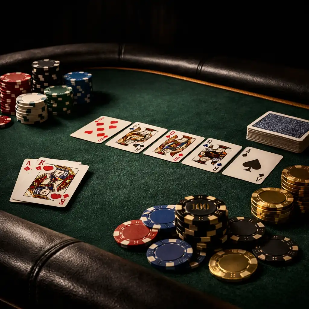 Stół pokerowy z żetonami
